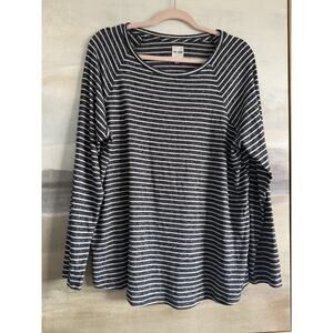 Nic + Zoe Navy And White Striped Top Rayon/Polyester/Spandex - XL